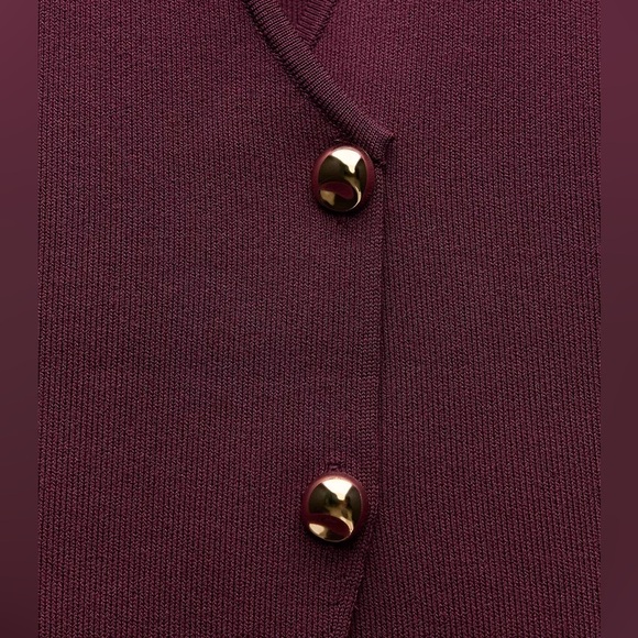 Zara Burgundy Sleeveless Knit Vest with Gold Button Detail- New with Tags - Picture 8 of 9